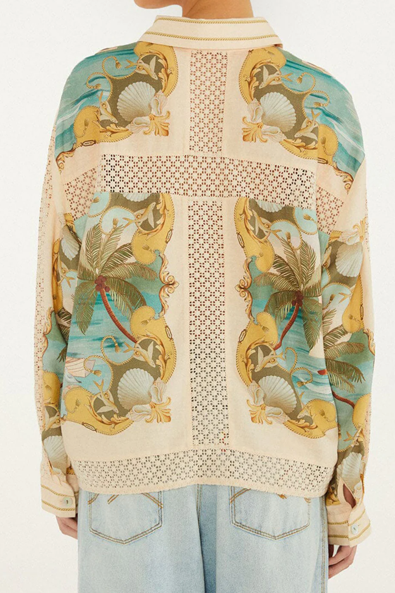Royal Sea Multicolor Crochet Detail Shirt