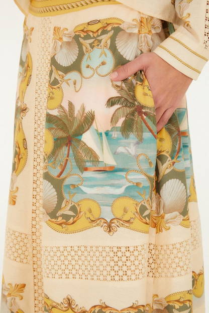 Royal Sea Multicolor Crochet Detail Midi Skirt