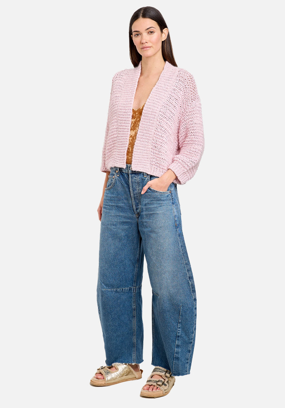 BOUCLE CHAMOIS TAPE CARDIGAN ROSE