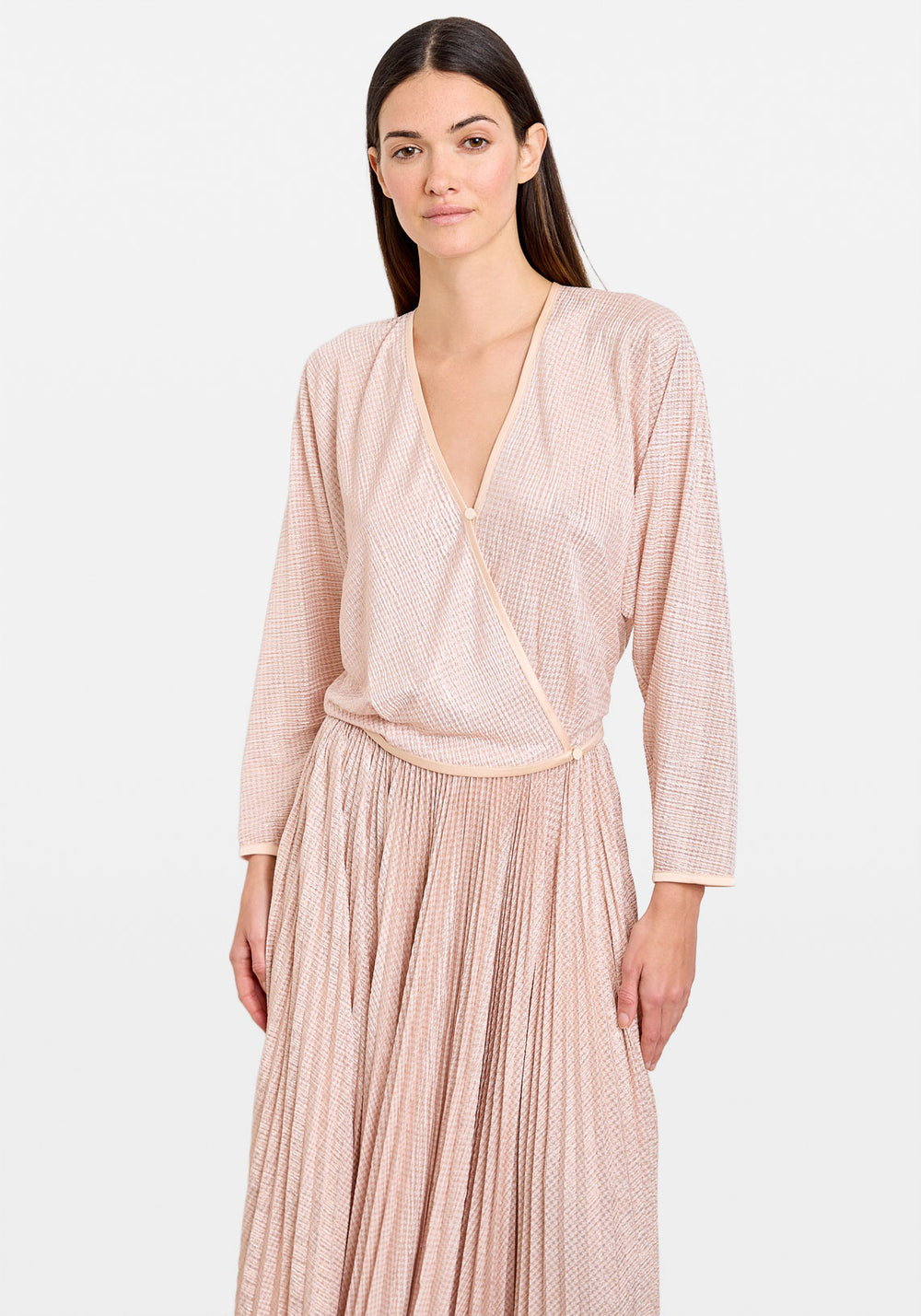 LAME PIED DE POULE CROSSED SHIRT ROSE