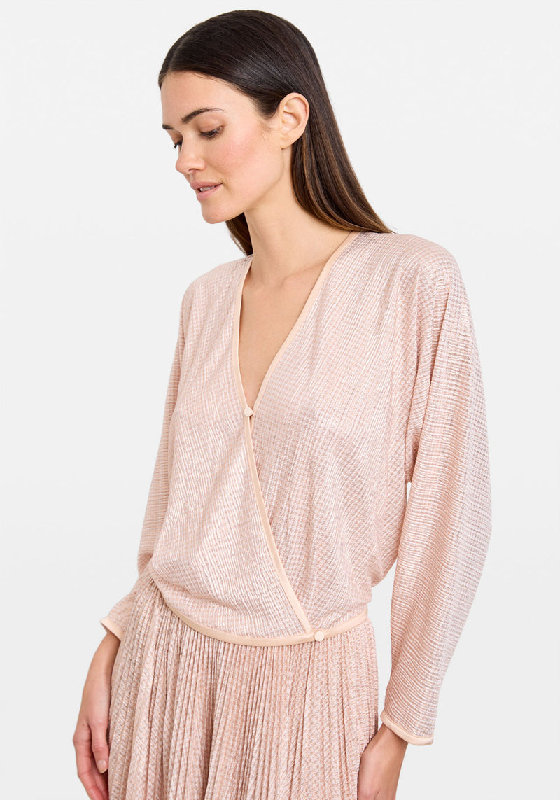 LAME PIED DE POULE CROSSED SHIRT ROSE