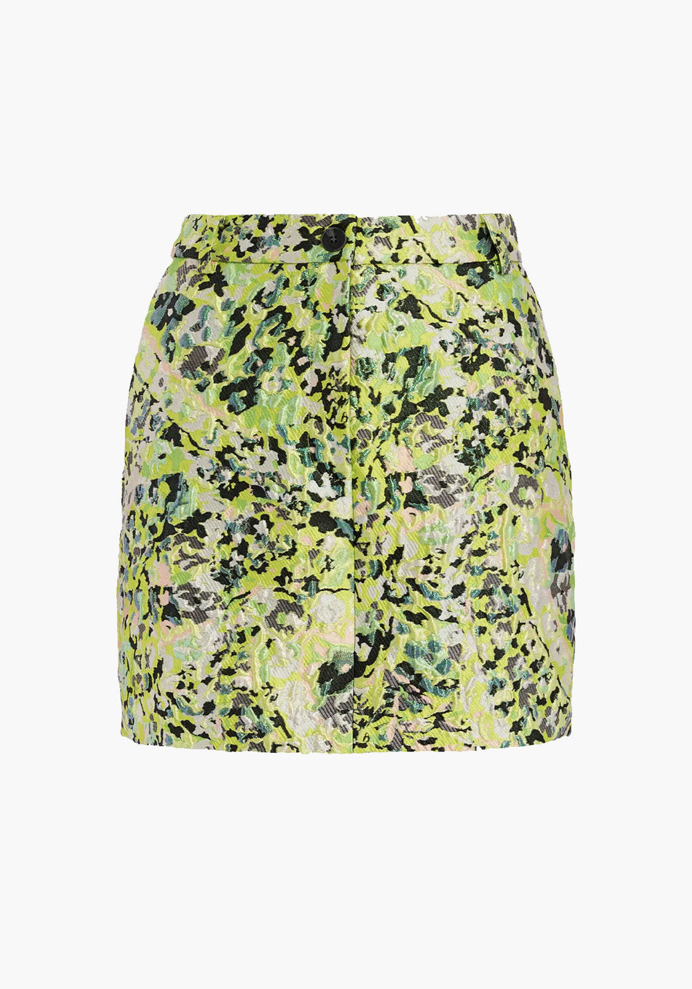 LIME GREEN, GREEN AND BLACK FLORAL-JACQUARD MINI SKIRT