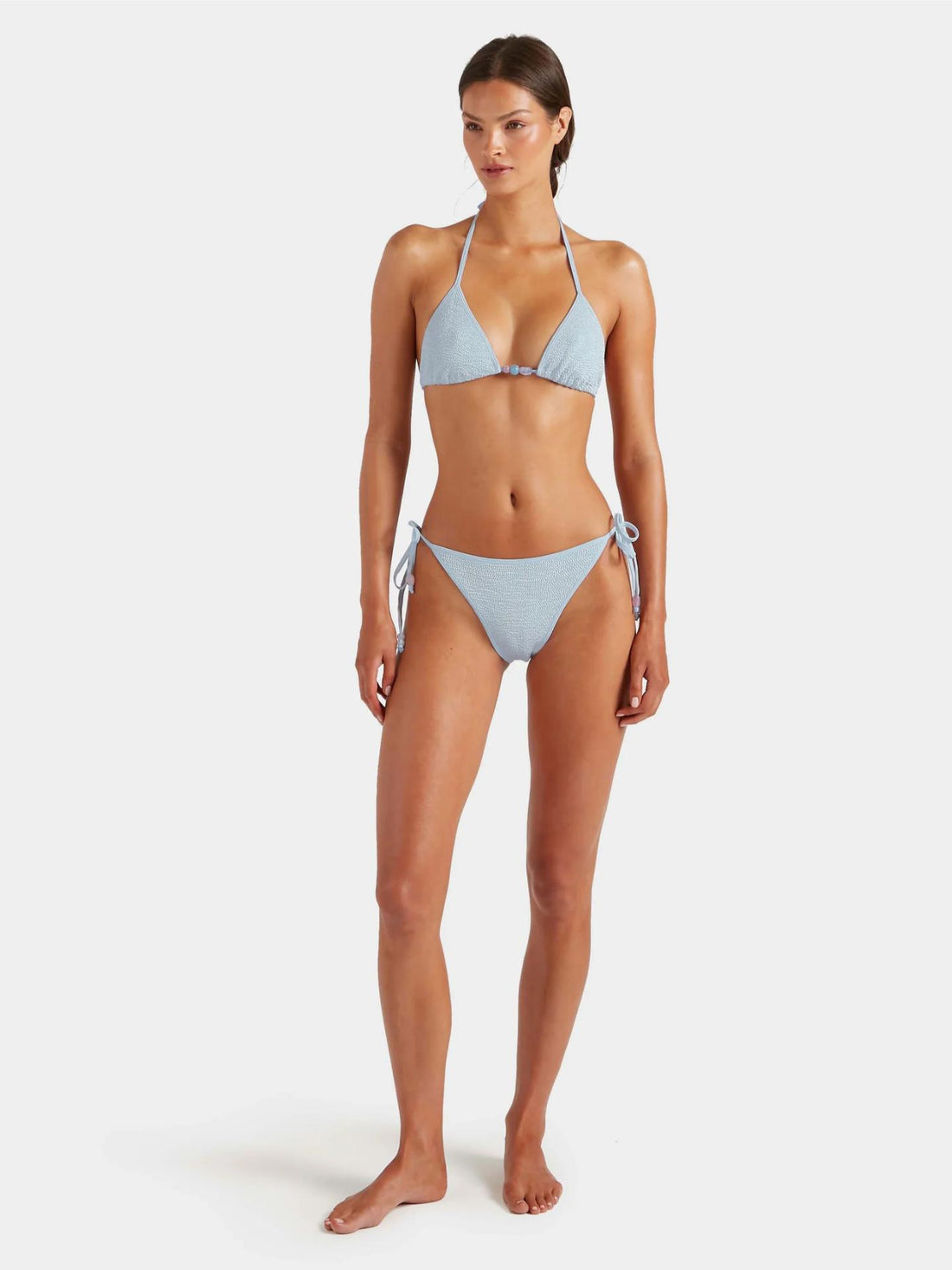 Gina Beaded Bikini Metallic Ice Blue