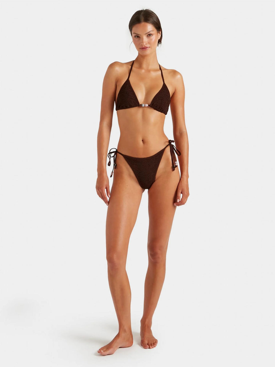Gina Beaded Bikini Metallic Chocolate