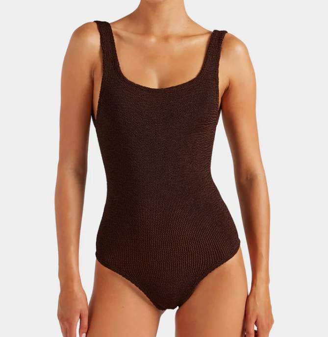 Hunza G Coverage Square Neck Swim Metallic Chocolate