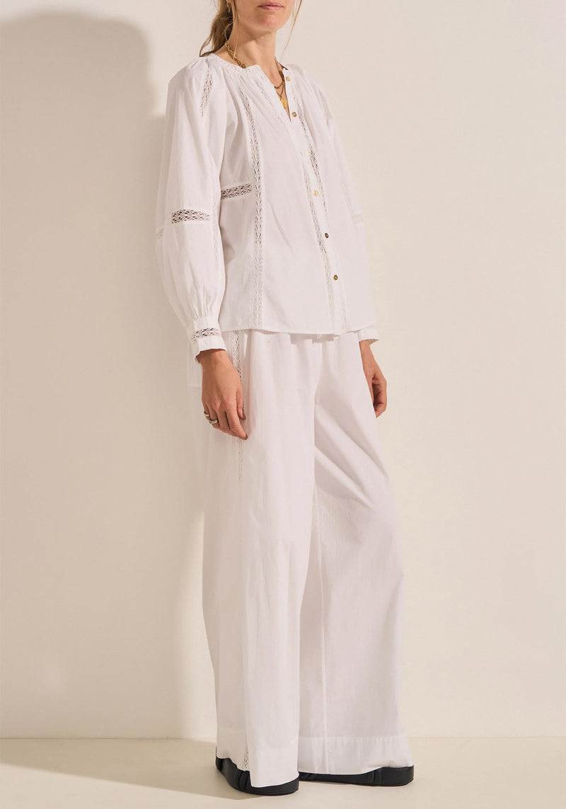 PELIAS WHITE CROCHET POPLIN PANTS