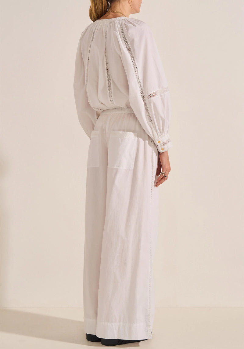 PELIAS WHITE CROCHET POPLIN PANTS