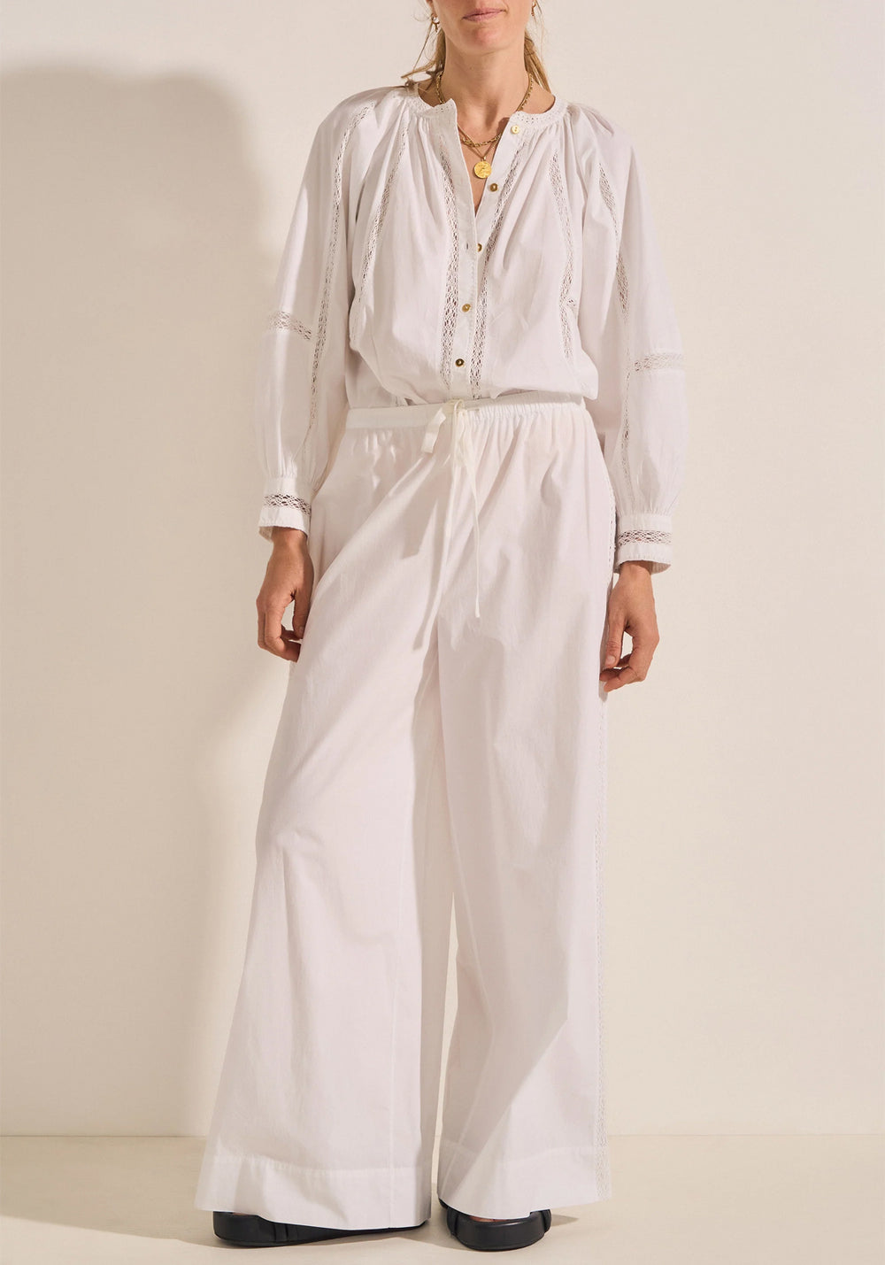 PELIAS WHITE CROCHET POPLIN PANTS