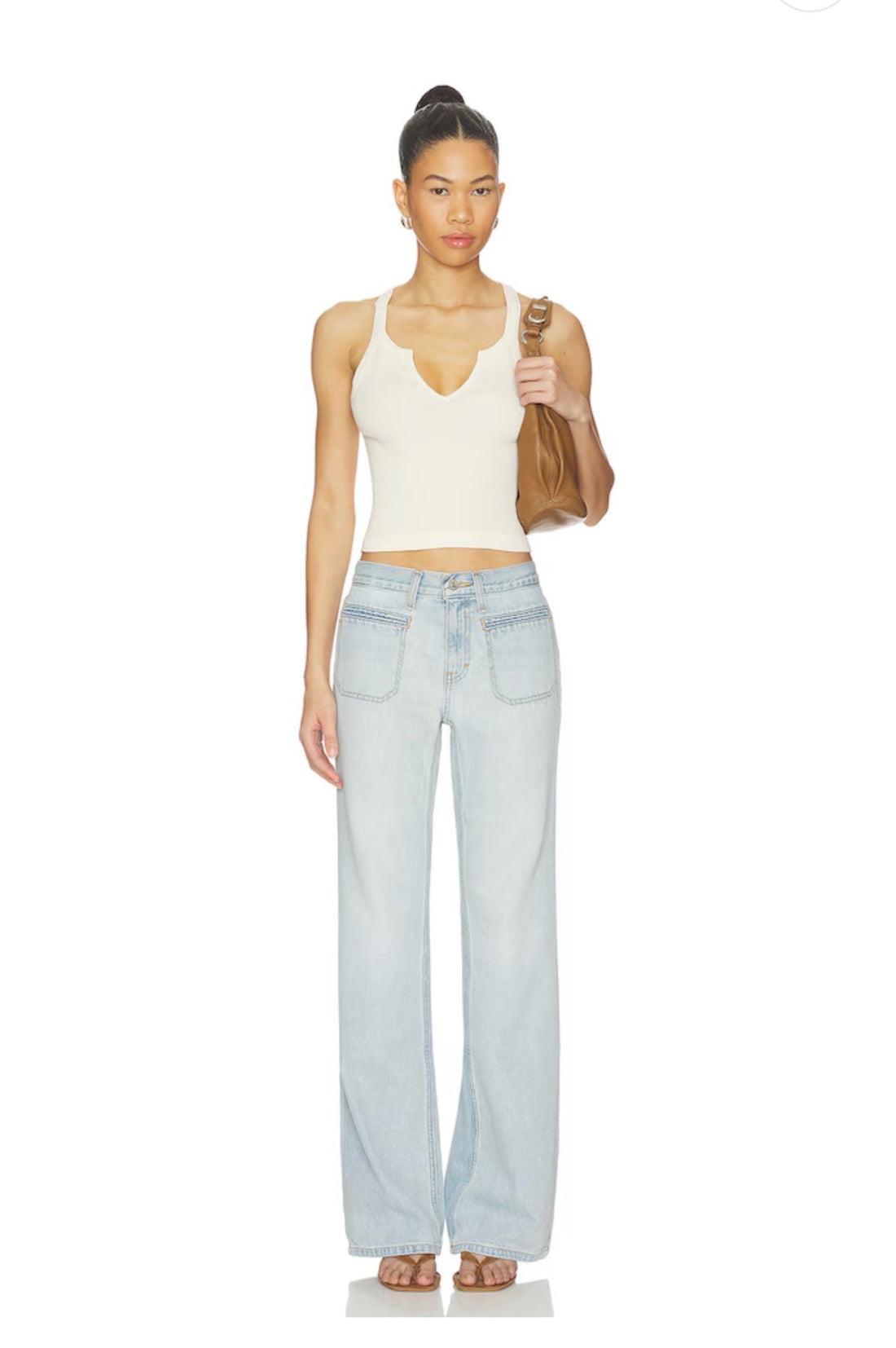 Re/done x Hanes V Cut Ribbed Tank Vintage Ivory