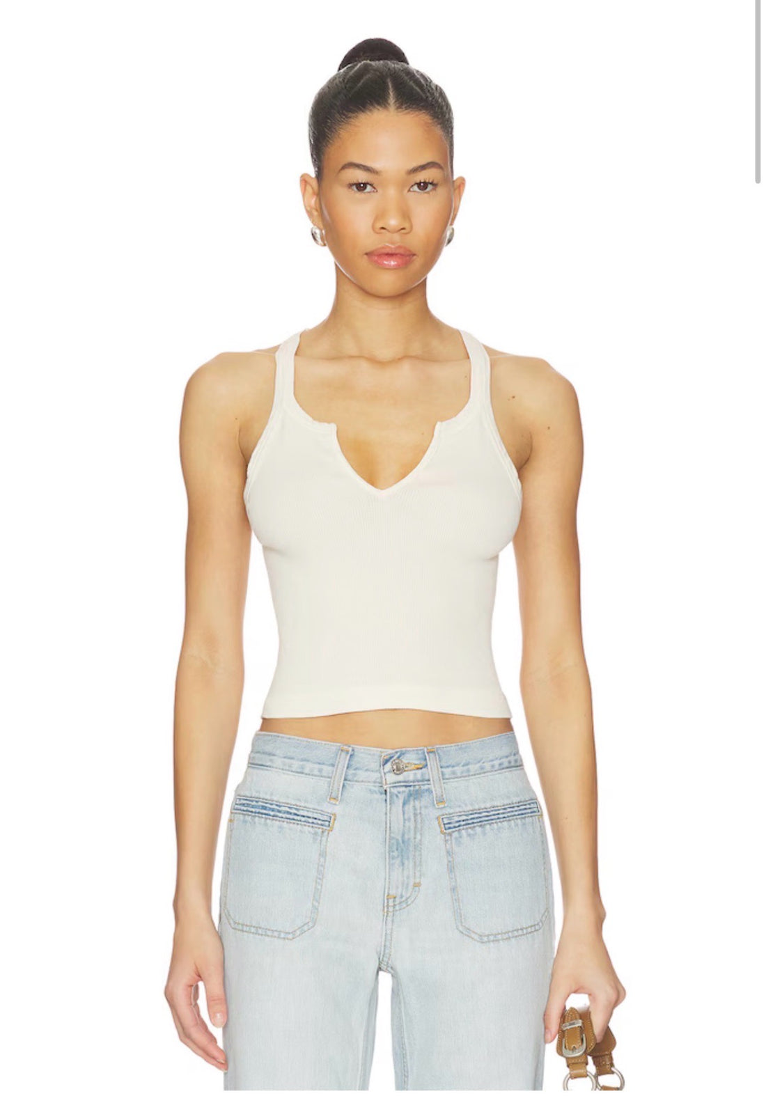Re/done x Hanes V Cut Ribbed Tank Vintage Ivory