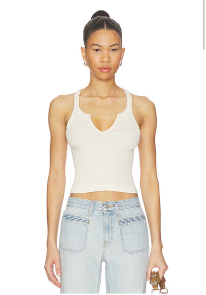 Re/done x Hanes V Cut Ribbed Tank Vintage Ivory