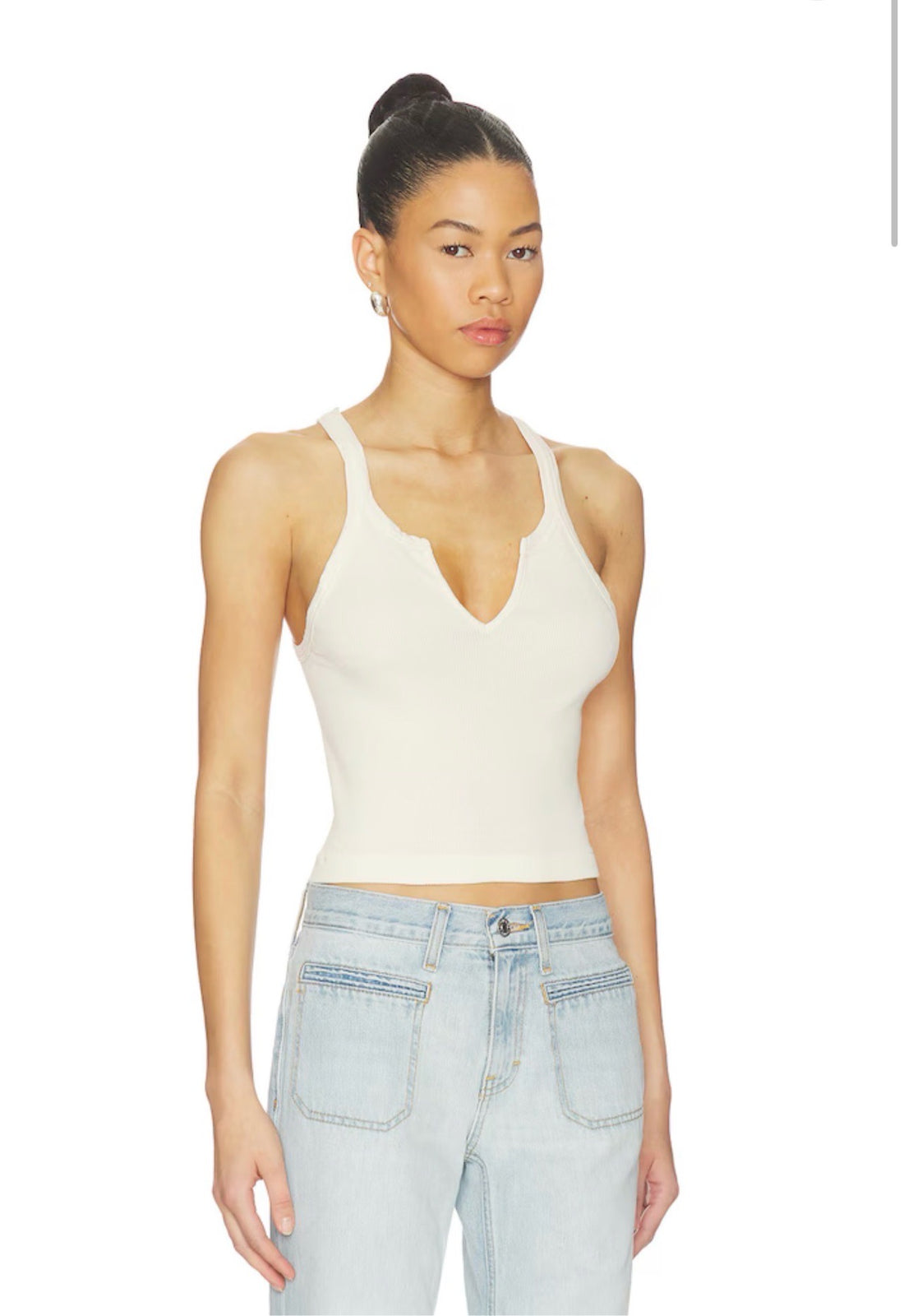Re/done x Hanes V Cut Ribbed Tank Vintage Ivory