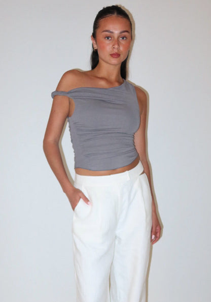 Chosen By Tuchuzy Twist Drape Top Slate