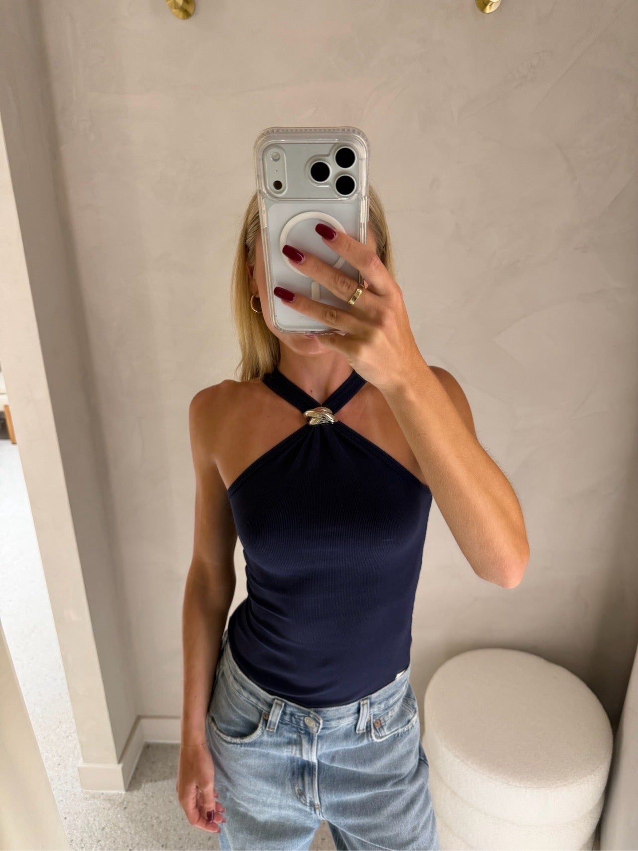 Broach Halter Tank Navy