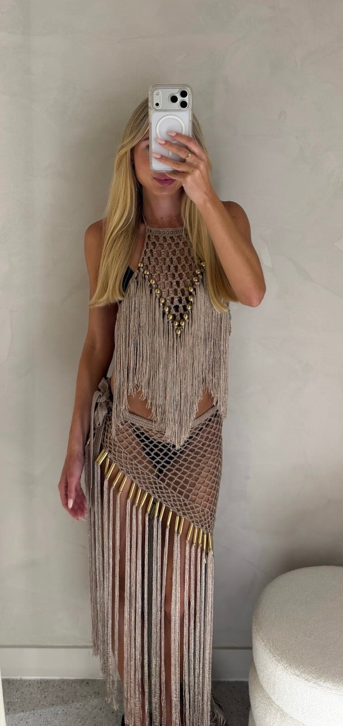 Aria Hand Crochet Fringe Skirt