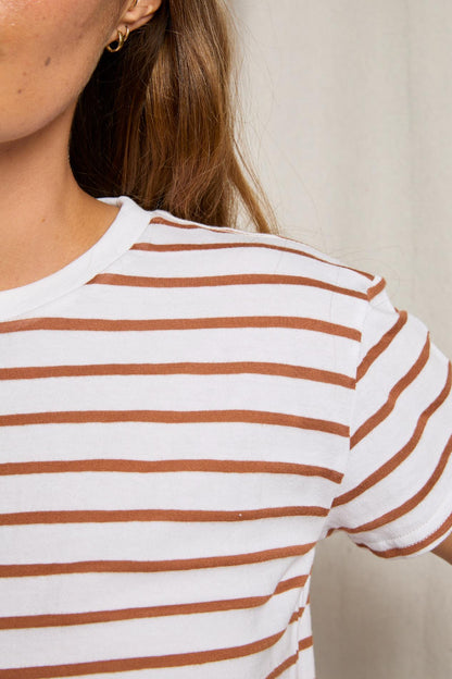 Everett Boxy Crewneck Tee Mocha Stripe