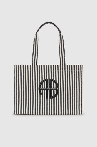 Anine Bing Lara Tote - White &amp; Black Stripe