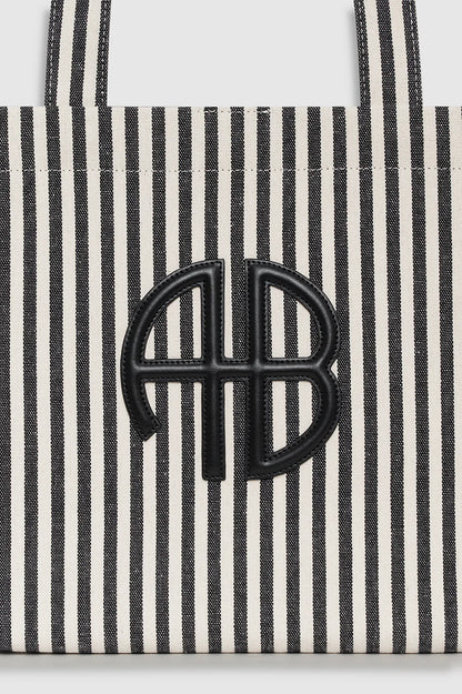 Anine Bing Lara Tote - White &amp; Black Stripe
