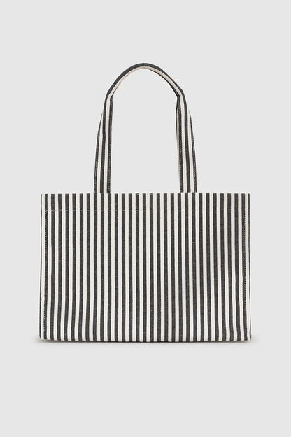 Anine Bing Lara Tote - White &amp; Black Stripe