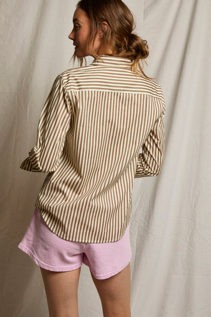 Giselle Cotton Slim Fit Mocha Stripe