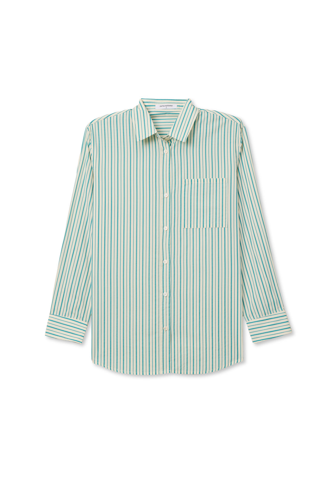 Perfect White Tee Avalon Cotton Poplin slim fit button down - Teal Blue Sugar Stripe