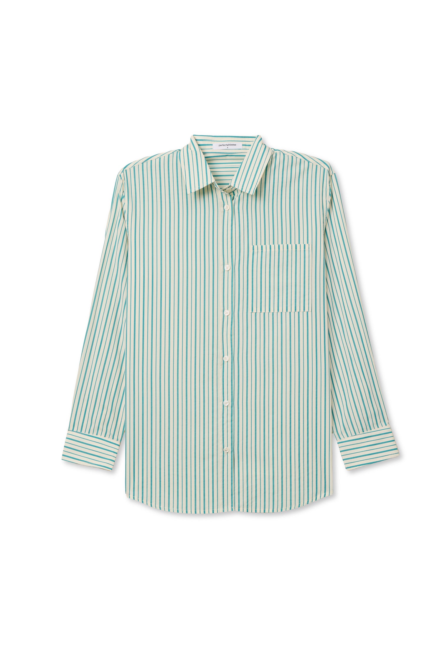 Perfect White Tee Avalon Cotton Poplin slim fit button down - Teal Blue Sugar Stripe