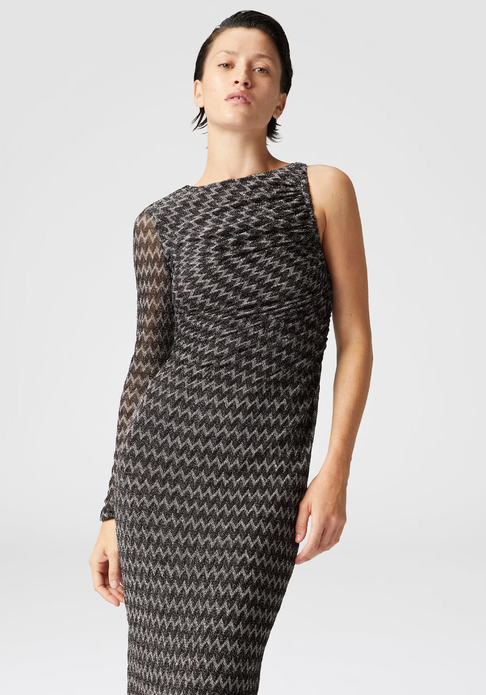 ONE-SHOULDER MIDI DRESS  IN LAMÈ VISCOSE