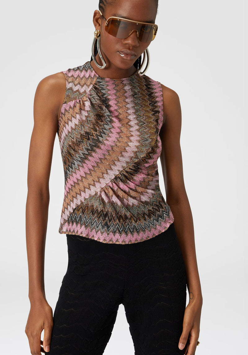 SLEEVELESS TOP IN ZIG ZAG LAMÉ VISCOSE BLEND