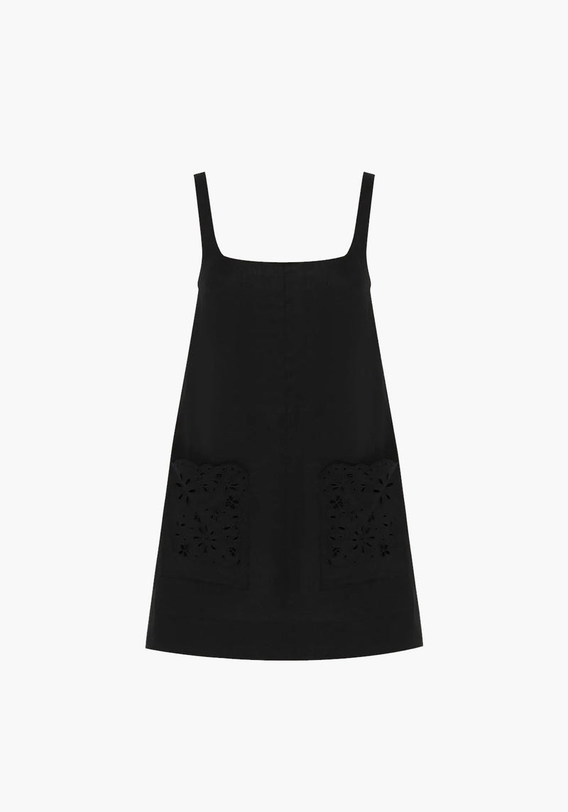 EMBROIDERED SHIFT MINI DRESS EBONY