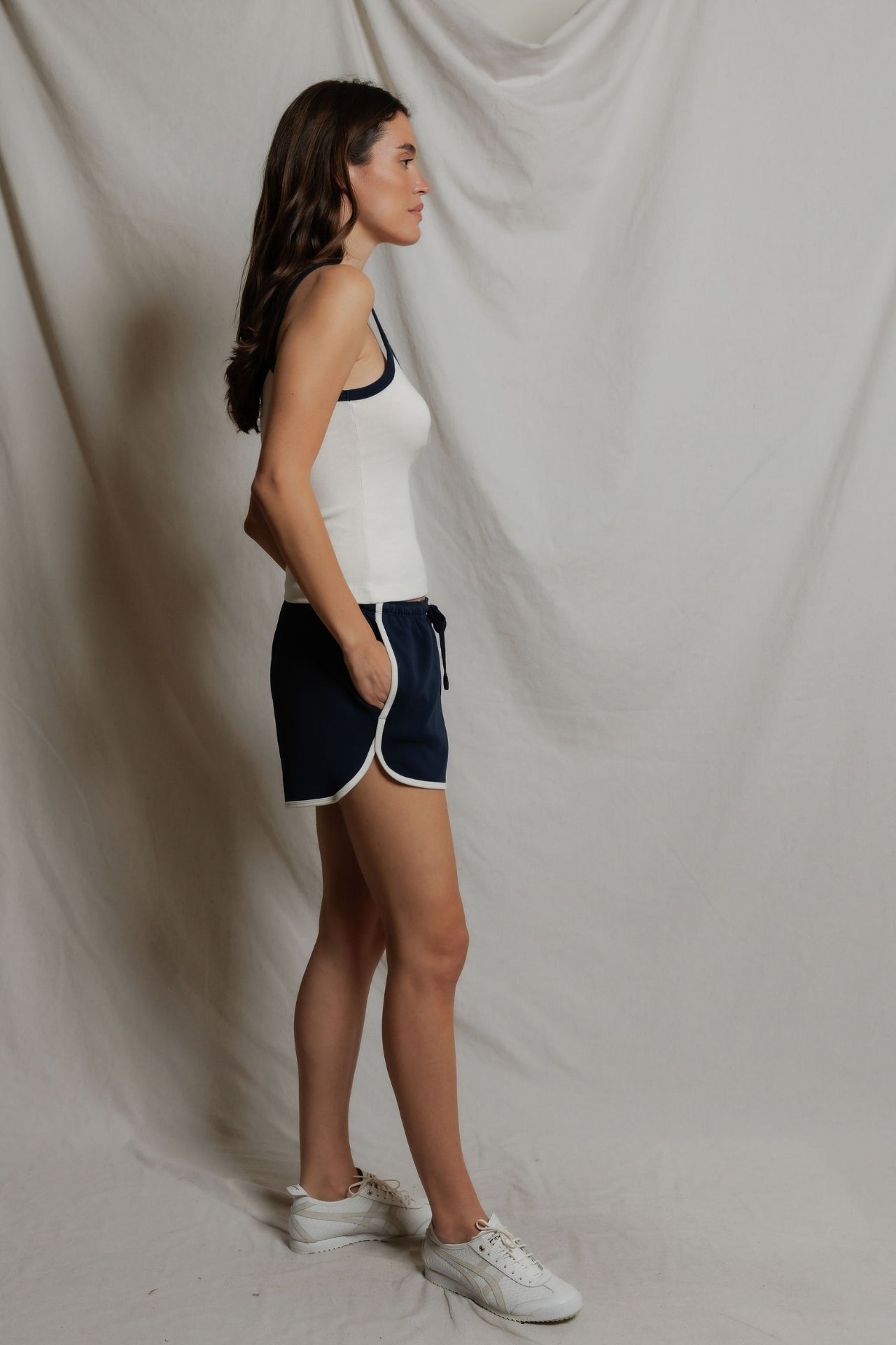 Perfectwhitetee Cherry Cotton Ringer Tank Navy