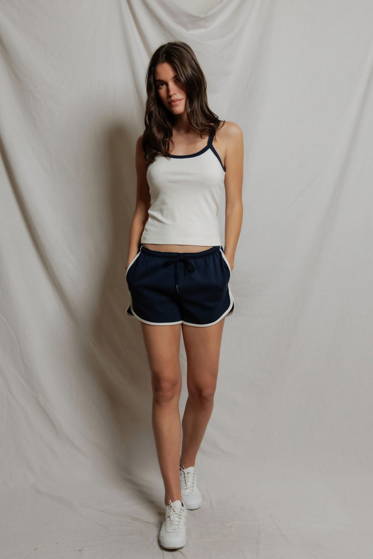 Perfectwhitetee Cherry Cotton Ringer Tank Navy