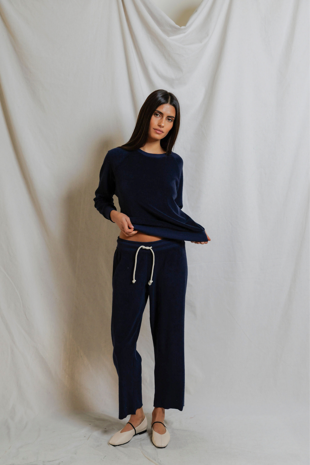 Perfectwhitetees Eliana Loop Terry Draw String Pant Navy