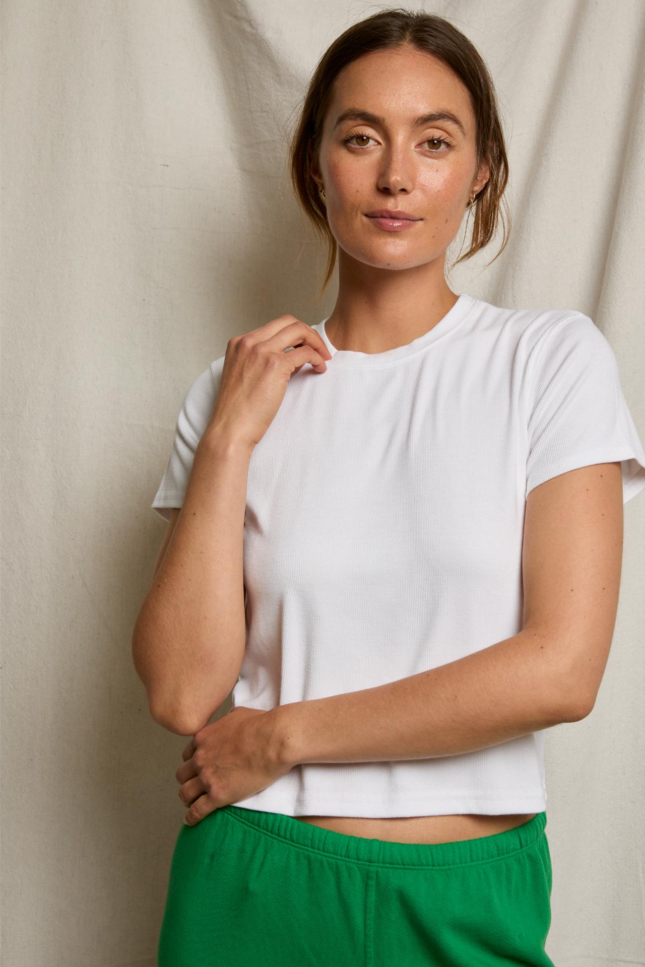Fitz Viscose Rib Crewneck Tee White