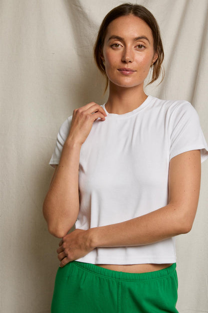 Fitz Viscose Rib Crewneck Tee White