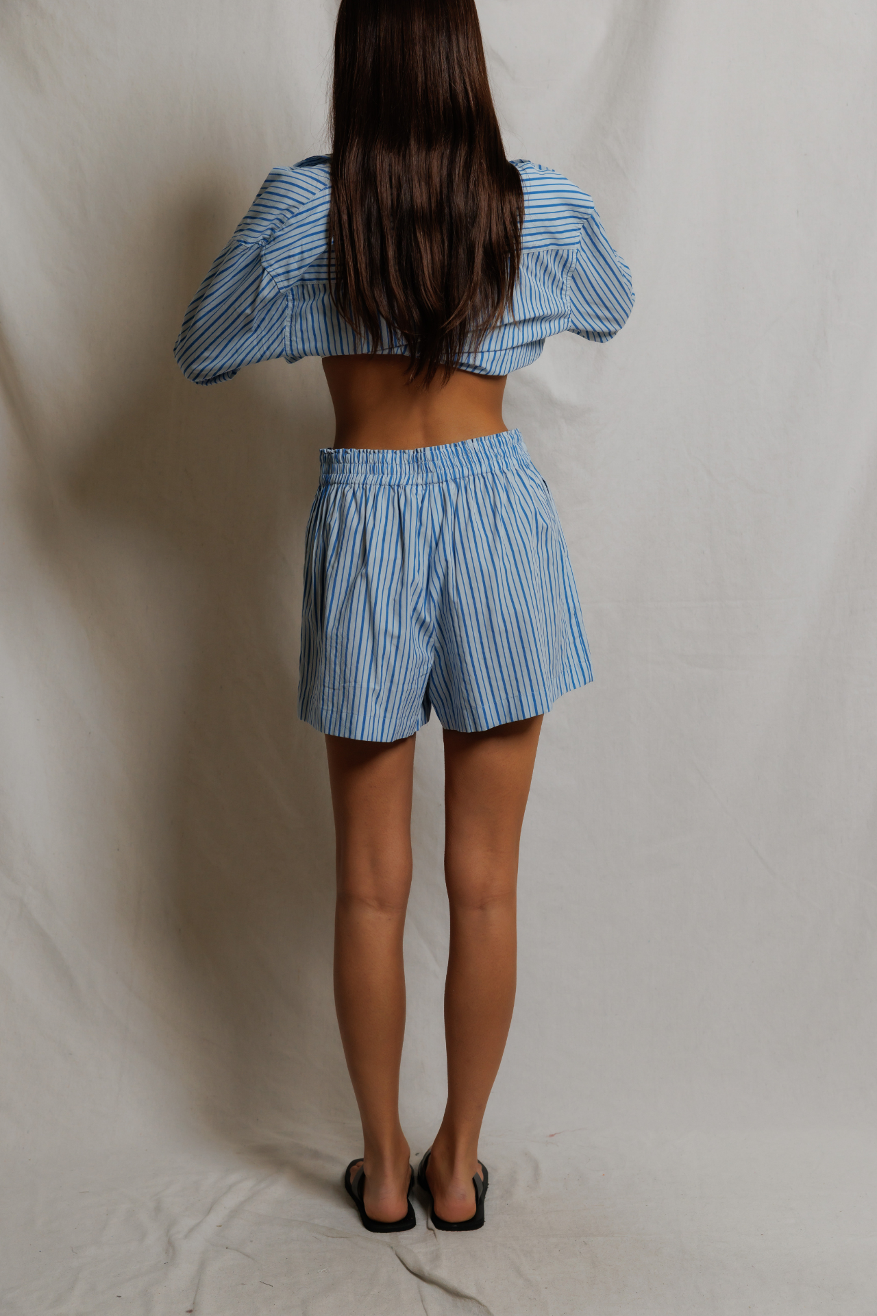Perfectwhitetee Julie Cotton Poplin Short Pacific Blue Stripe