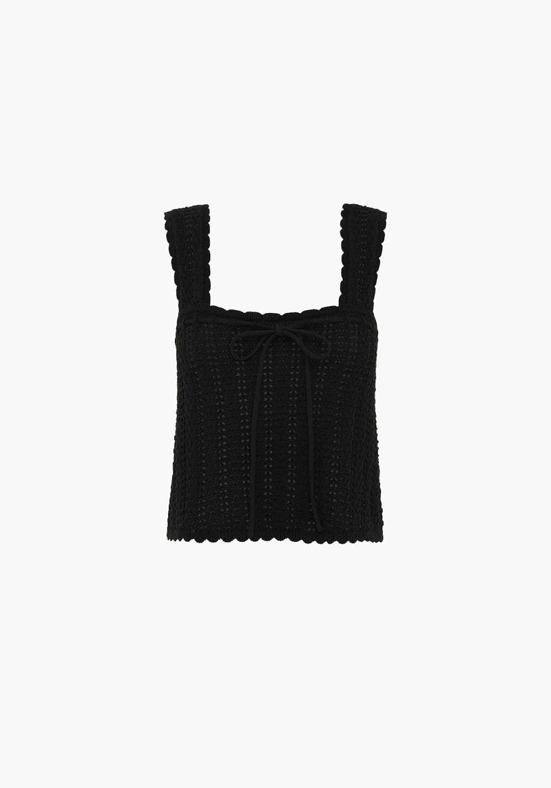 POINTELLE SCALLOPED SHOULDER CAMI NOIR