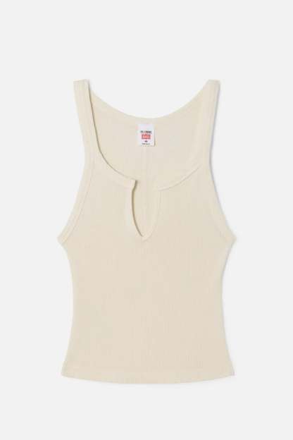 Re/done x Hanes V Cut Ribbed Tank Vintage Ivory