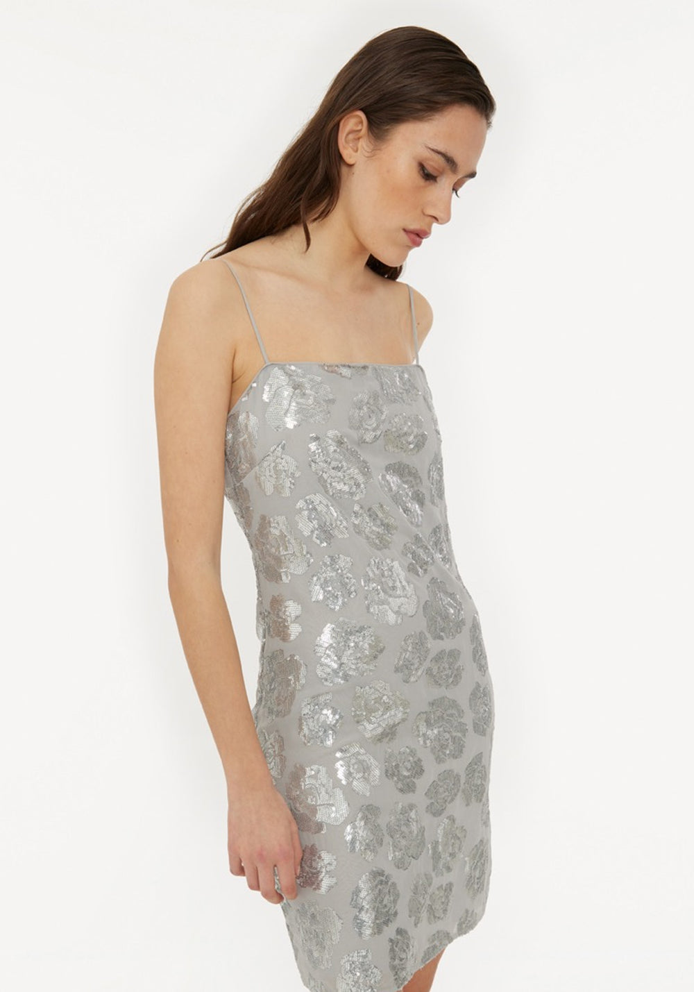 SEQUIN CHIFFON SLIP DRESS ALLOY