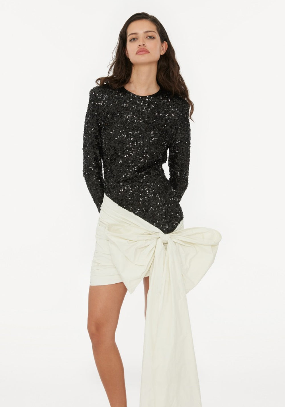 SEQUINS BOW MINI DRESS BLACK