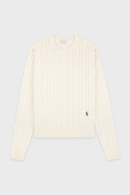 Sporty &amp; Rich SRC Cable Knit Sweater Ecru