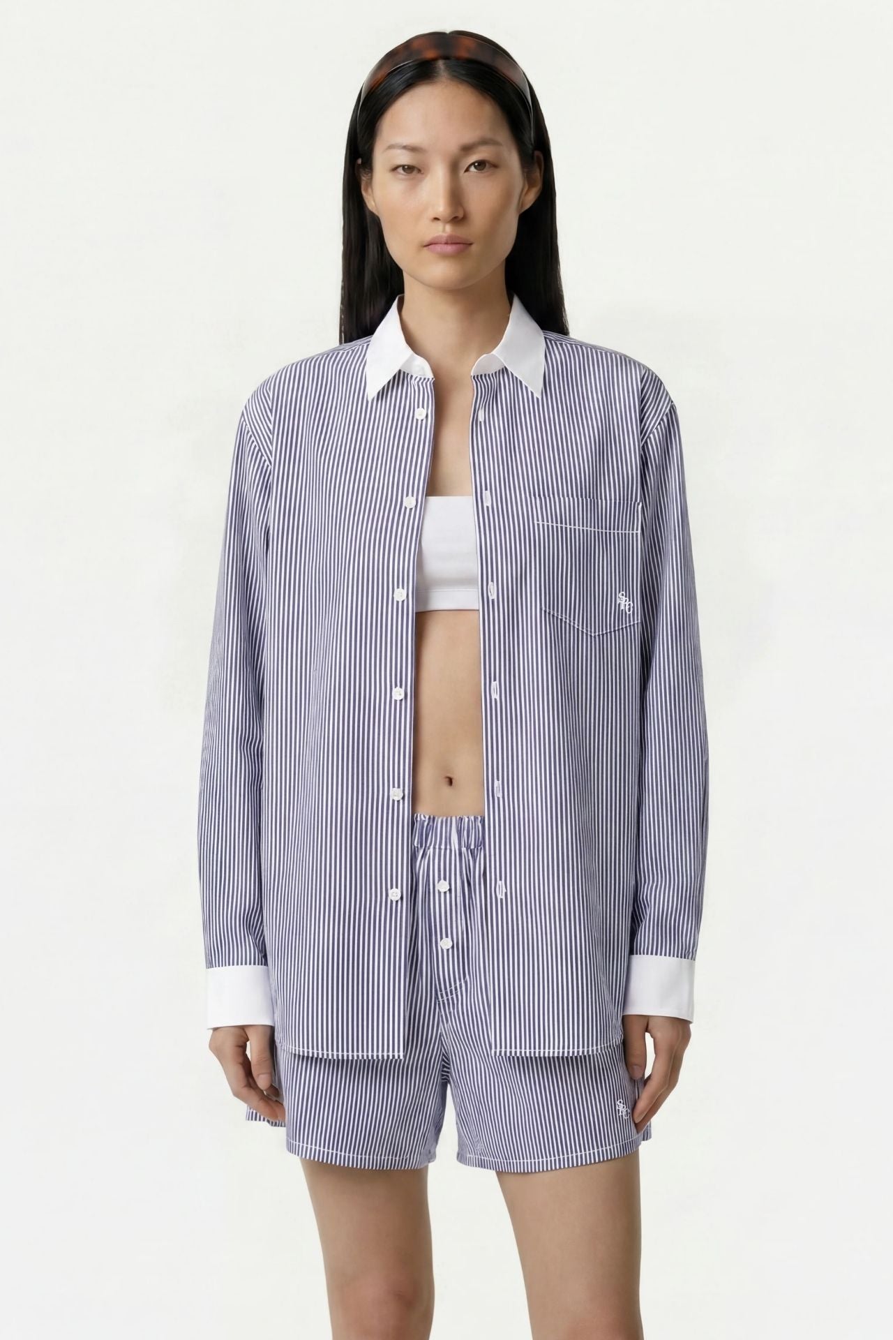 Sporty &amp; Rich SRC Oversized Shirt Navy Stripe