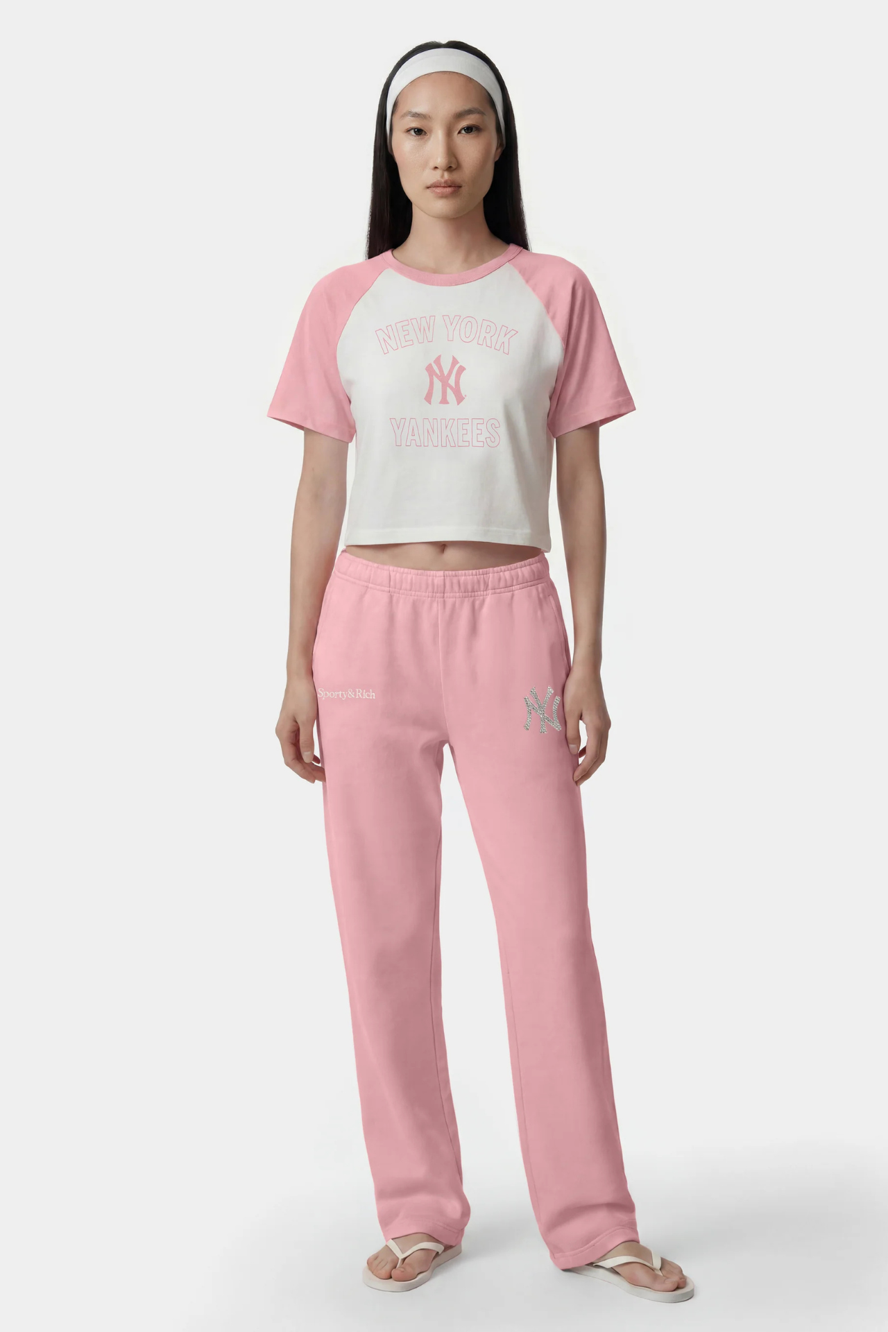 Sporty & Rich Yankees Arch Baby Baseball Tee White/Candy