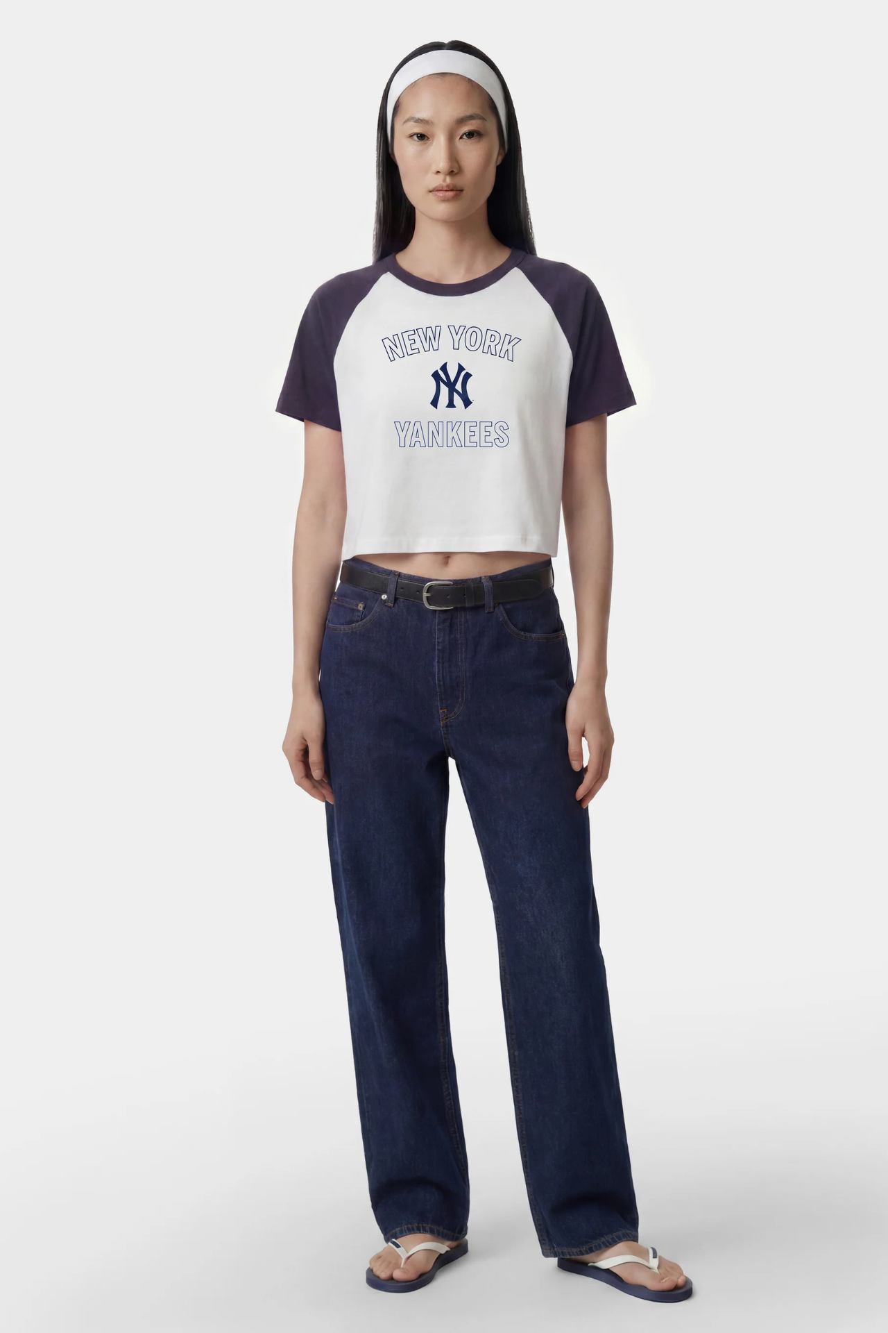 Sporty & Rich Yankees Arch Baby Baseball Tee White/Dark Navy