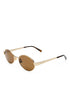 Gold-framed sunglasses with brown lenses on a white background