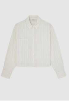 Anine Bing Essie Cropped Shirt Cream Pinstripe