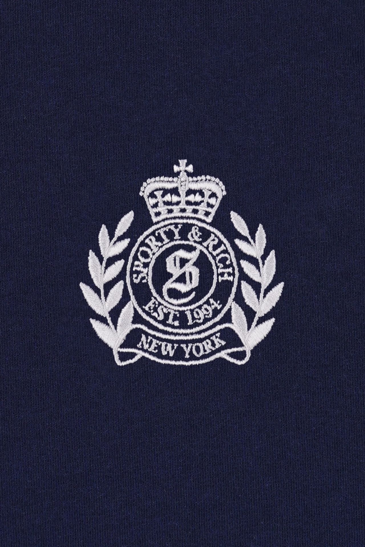 Sporty &amp; Rich NY Crest Embroidered Quarter Zip Dark Navy