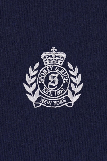 Sporty &amp; Rich NY Crest Embroidered Quarter Zip Dark Navy