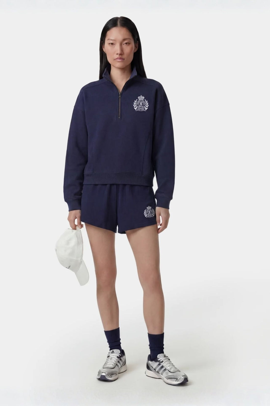 Sporty &amp; Rich NY Crest Embroidered Quarter Zip Dark Navy