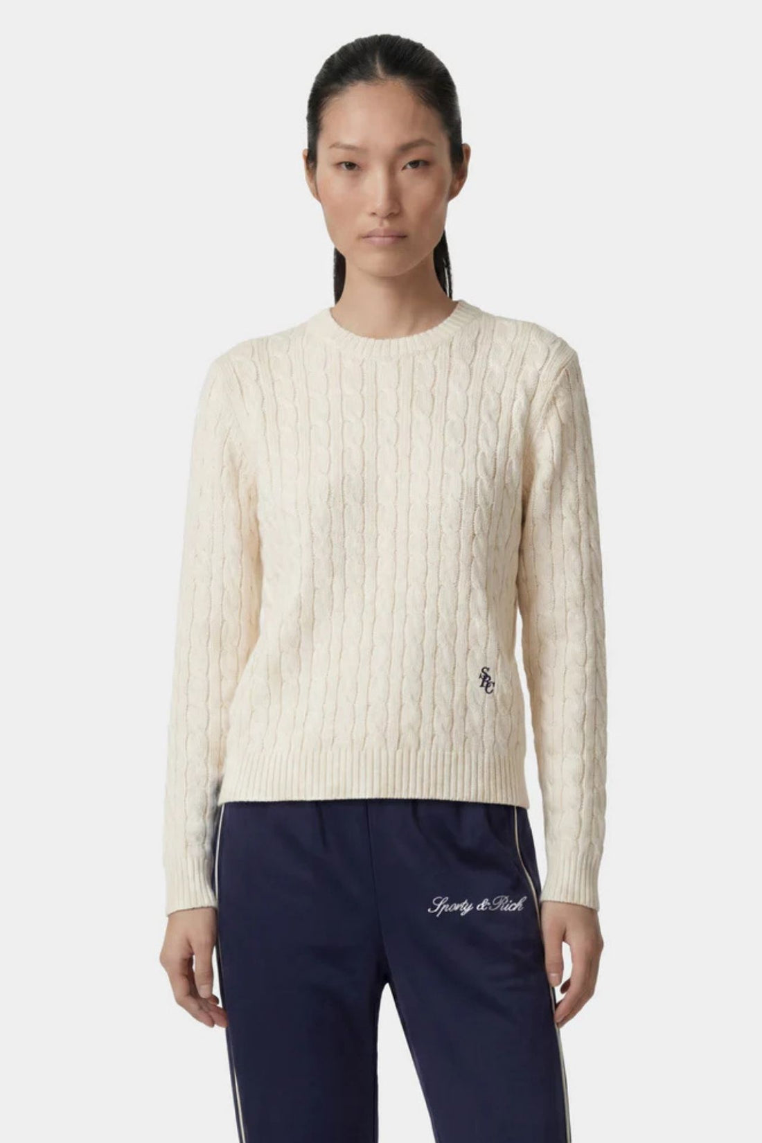 Sporty &amp; Rich SRC Cable Knit Sweater Ecru