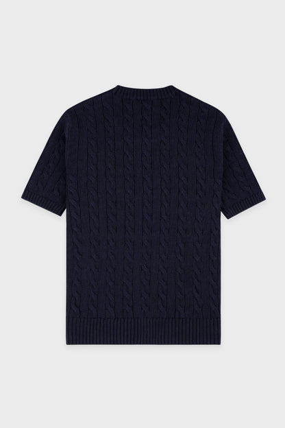 Sporty &amp; Rich SRC Cotton Cable Knit SS Sweater Dark Navy